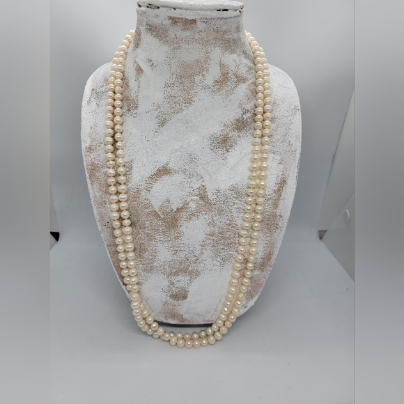 Cream Baroque Genuine Pearl Necklace 32" Drop 6-7 mm Hand Knotted - Picture 5 of 7